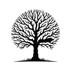 Tree black silhouette vector with white color background