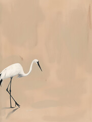 Naklejka premium Graceful White Crane on Beige Backdrop