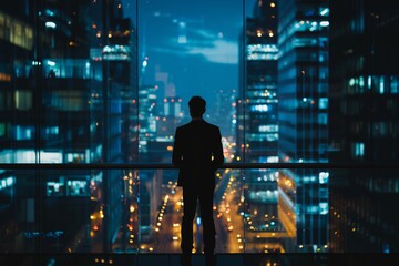 Businessman Contemplating City View from Balcony Generative AI