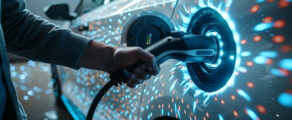 Electric Vehicle Charging Futuristic and Sustainable. This innovative technology is leading the way towards a greener future by promoting clean energy and sustainable transportation