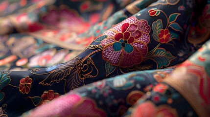 Ornate Patterns of Korean Hanbok Garment Showcasing Intricate Embroidery and Vibrant Colors