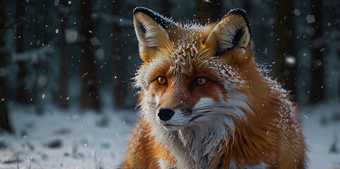 Obraz premium fox in the dark forest, wildlife photography