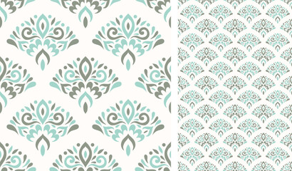 Obraz premium Cute Scandinavian style ethnic seamless pattern. Hygge and calm hand drawn design. Moroccan tile. Mexican Spanish Talavera. Endless swatch with arabesque.