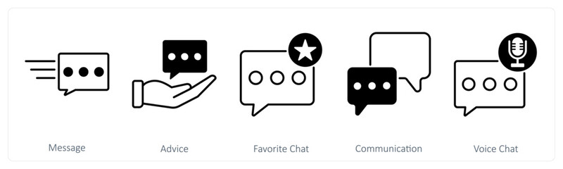 A set of 5 Mix icons as message, advice, favorite chat