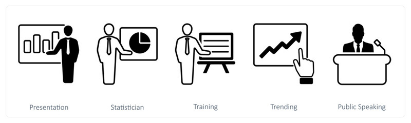 Fototapeta premium A set of 5 Mix icons as presentation, statistician, training