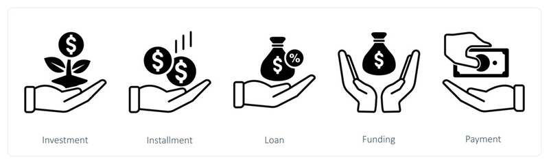 A set of 5 Mix icons as investment, installment, loan