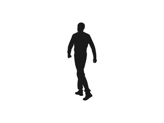 man going somewhere silhouettes vector. young man wearing a long coat and walking in wide strides. species from different sides. Vector illustration of a black on white background vector.