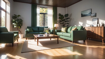 Fototapeta premium 自然光の差し込むリビングルーム