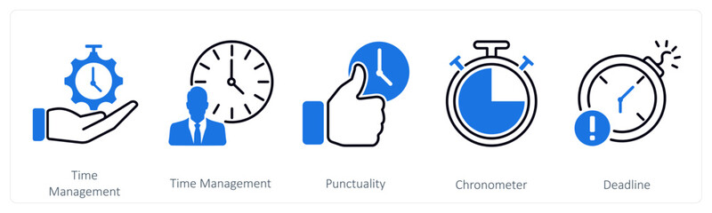 A set of 5 Mix icons as time management, punctuality, chronometer
