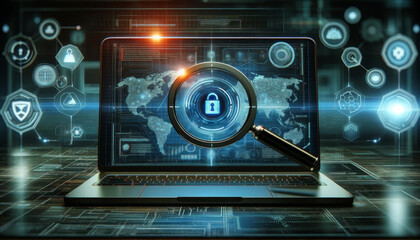 Futuristic Laptop with Cybersecurity Analysis