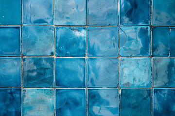 Seamless pattern of blue tiles arranged in a wall background, creating a visually appealing texture