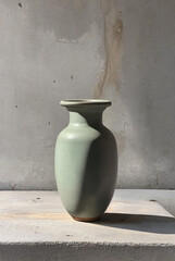 Clay pot jug on concrete surface, minimalism, Generative AI