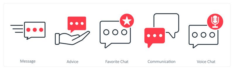 A set of 5 Mix icons as message, advice, favorite chat