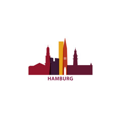 Hamburg skyline, downtown panorama logo, logotype. Germany city badge contour, isolated vector pictogram with cathedral, monuments, landmarks, skyscrapers