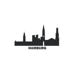 Fototapeta premium Hamburg skyline, downtown panorama logo, logotype. Germany city badge contour, isolated vector pictogram with cathedral, monuments, landmarks, skyscrapers
