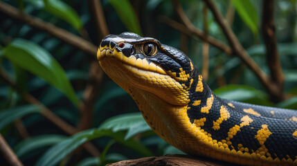 Fototapeta premium snake in the dark forest, wildlife photography