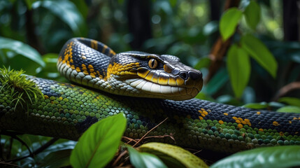 snake in the dark forest, wildlife photography