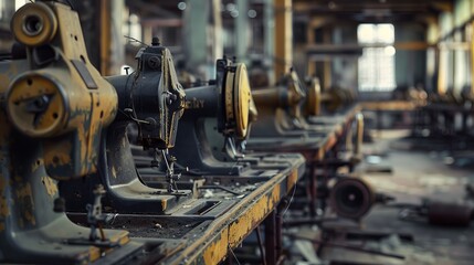 "Stock Photo: Abandoned Textile Factory with Sewing Machines"