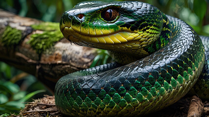 Fototapeta premium snake in the dark forest, wildlife photography