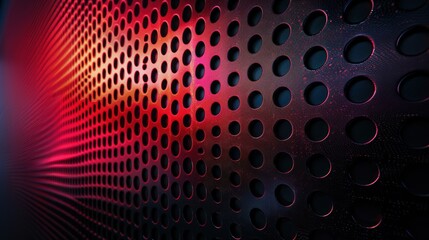 Generate an eye-catching photo showcasing the sleek and modern aesthetic of abstract red and black light patterns against a gradient backdrop, set against a dark metal-textured surface.