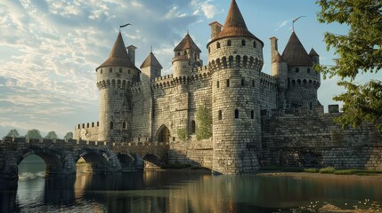 Obraz premium A towering medieval castle with stone walls.
