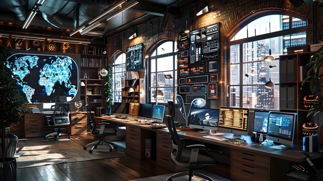 Futuristic Creative Studio with Cutting Edge Technology and Holographic Displays