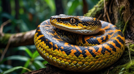 Obraz premium snake in the dark forest, wildlife photography