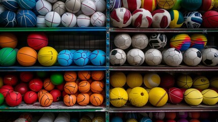 "A Colorful Shelf Packed with Balls from Various Sports."