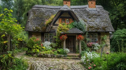 A charming rural cottage with a thatch.