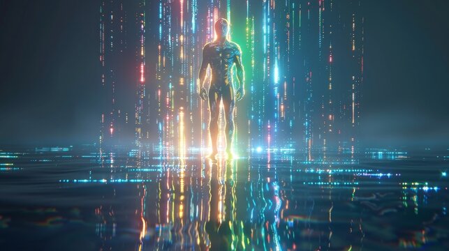 Glowing superhuman healing power theme front view reflecting regeneration advanced tone colored pastel