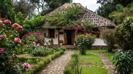 A charming rural cottage with a thatch.