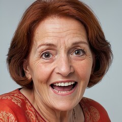 Happy Elderly Woman with Red Hair: Smiling Senior Lady Expressing Joy and Positivity