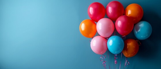 A cheerful cluster of balloons in a vibrant array of colors marks a special occasion, floating against a clear blue sky