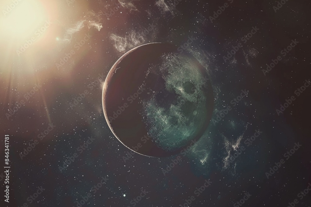 Wall mural a planet with a moon in the sky