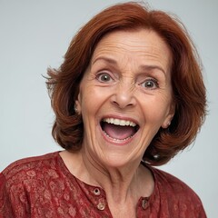 Happy Elderly Woman with Red Hair: Smiling Senior Lady Expressing Joy and Positivity