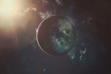 A planet with a moon in the sky
