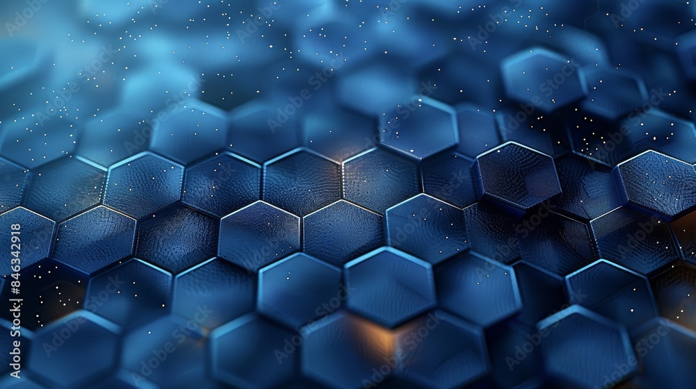 Poster A deep blue background with hexagons, creating an abstract and modern wallpaper for mobile devices in the style of modern abstract artists. Generative AI.