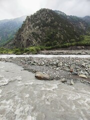 The valley of the Terek River in Georgia. Natural landscape