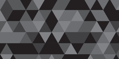 Fototapeta premium Abstract geometric black and gray background seamless mosaic and low polygon triangle texture wallpaper. Triangle shape retro wall grid pattern geometric ornament tile vector square element.