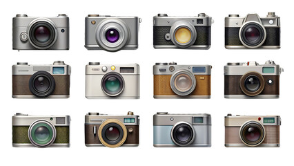 Set Of Cameras Isolated On Transparent Background, Collection Of Cameras 

