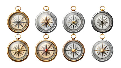 Set Of Compass Isolated On Transparent Background, Collection Of Compass 
