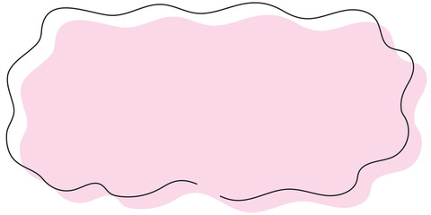 Pink cloud background and black frame with rounded corners and  on a white backdrop. Block or message box and chat comments