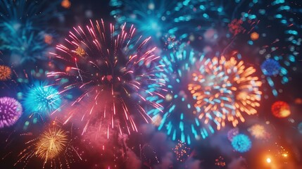 Fototapeta premium Colorful fireworks illuminating the night sky during a festive celebration event