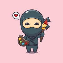 vector illustration of cute painter ninja cartoon