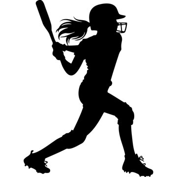 recommend clip art: Silhouette of a female softball player swinging a bat, capturing the dynamic motion and focus of the sport.