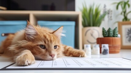 Frontal view of a sleek, modern calendar for pet care, featuring organized daily routines, feeding times, exercise icons, minimalist aesthetic in cool tones, digital watercolor technique