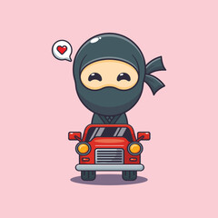 Cute ninja mascot cartoon character ride on car