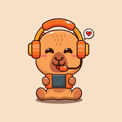 Cute capybara play a game cartoon vector illustration