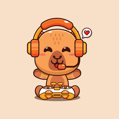 Cute capybara gamer cartoon vector illustration