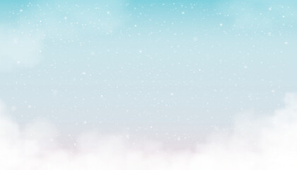  Christmas background with Winter landscape with Snow,Snowflakes on blue sky background,Vector banner of winter scene for Xmas card,Holiday banner on New Year promotion,Sale concept